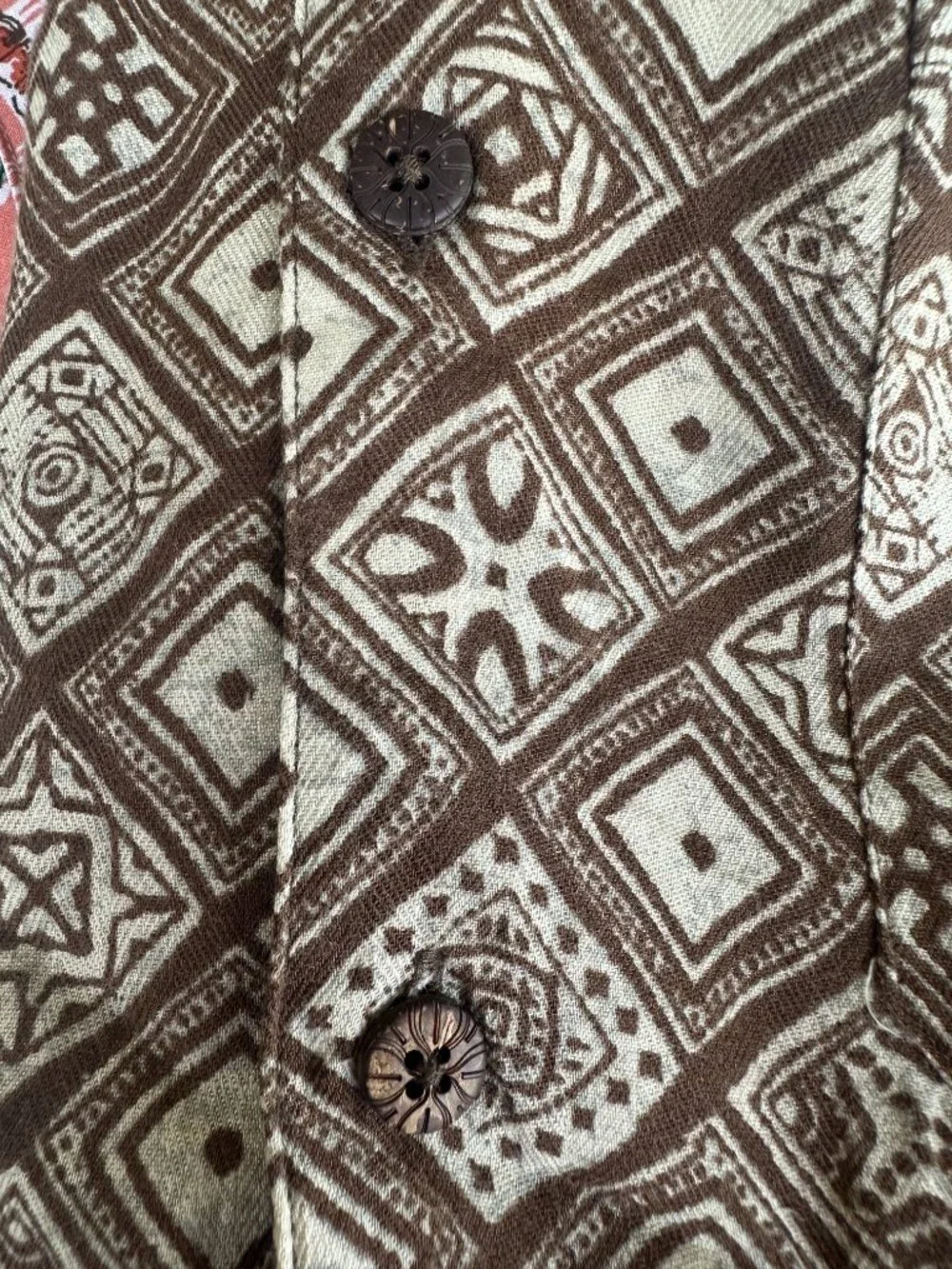Caribbean Joe Men's Brown Beige Tiki Geometric Men's Hawaiian Shirt Large Cotton